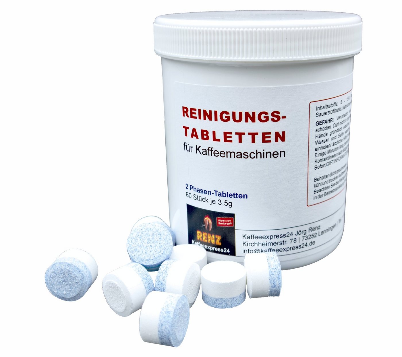 RENZ Reinigertabs 2-Phasen-Reinigungstabletten (passend für Jura Kaffeevollautomaten, [80-St. in wiederverschließbarer Dose) von RENZ