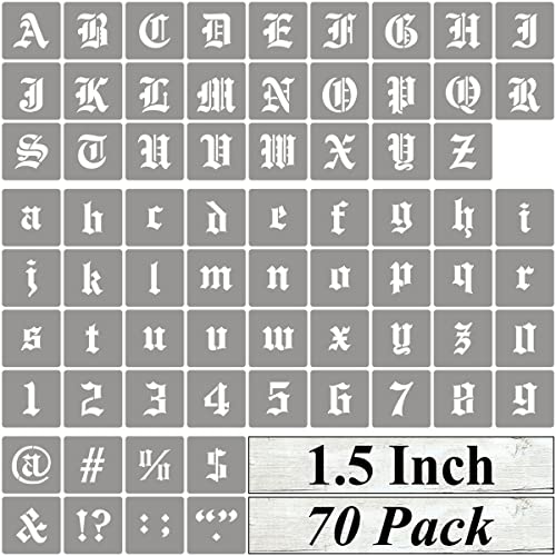 3,8 cm Alphabet-Buchstabenschablonen zum Malen – 70 Stück alte englische Buchstabenschablonen mit Zahlen und Zeichen zum Malen auf Holz, wiederverwendbare Buchstabenschablonen für Kreidetafel, von REOLAN