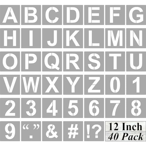 Alphabet-Buchstaben- und Zahlenschablonen, 30,5 cm – 40 Stück, große Buchstaben und Zahlen, Schablone mit Schildern zum Malen auf Holz, wiederverwendbare Zahlenschablonen für Kreidetafel-Schilder und von REOLAN