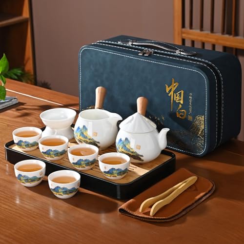 REOWONU Chinesisches Tee-Set, chinesisches Gongfu-Tee-Set mit 6 Tassen, Sidehandle Kung Fu Teeservice Chinesisch (QLJS Sidehandle6) von REOWONU