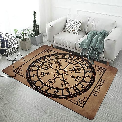 REPALY Wikinger-Vegvisir-Wohnzimmerteppich, Nordisches Heidentum, Moderne Heimdekoration, rutschfeste, Waschbare Korallenvlies-Bodenmatten für Schlafzimmer (Color : Vegvisir E, Size : 100cmx150cm) von REPALY