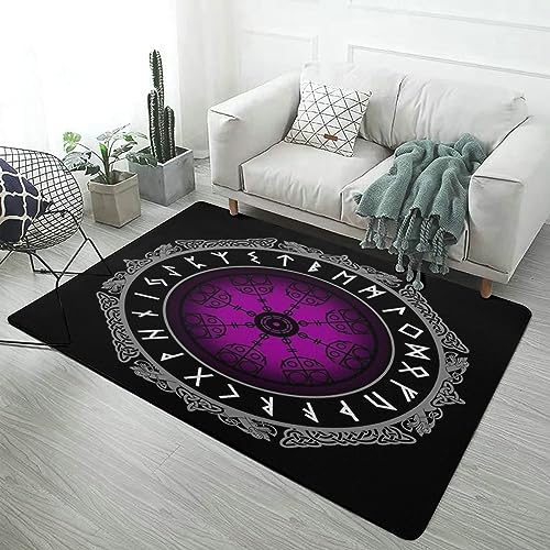 Wikinger-Teppiche für Schlafzimmer und Wohnzimmer, Nordisches Vegvisir-Muster, Rechteckige Bodenmatte, Weich, Rutschfest, Waschbar, Moderne Heimdekoration ( Color : Vegvisir E , Size : 100cmx150cm ) von REPALY