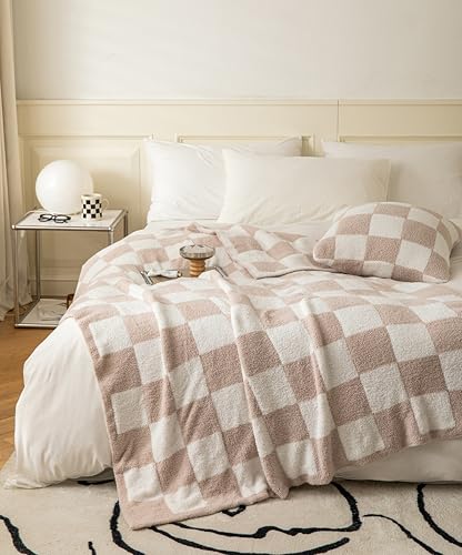 REPRECONF ZASTION Ultra Soft Cozy Buffalo Checkerboard Grid Fluffy Microfiber Knitted Throw Blanket Lightweight Fleece Checkered Blanket for Sofa Couch Bed Travel Cream 51"X63" von REPRECONF
