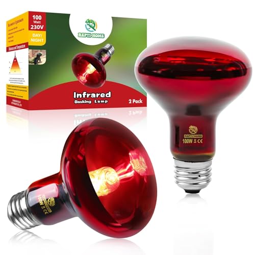 REPTI HOME Infrarotlampe Wärmelampe Terrarium, Reptilien Rotlichtlampe Basking Spot 100W 2Stück, E27 Wärmelampe Schildkröten für Schlangen, Eidechsen, Spinnen, Hühner, Hunde von REPTI HOME