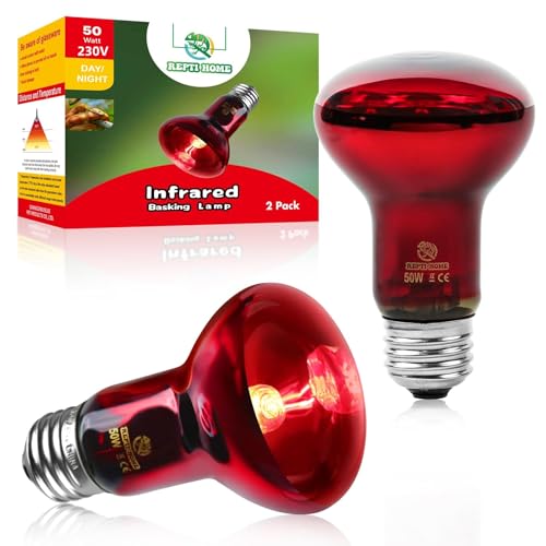 REPTI HOME Reptile Heat Lamp Bulb, Infrared Heat Lamp for Reptile 50W 2Pack, Basking Spot Red Heat Light for Lizards, Turtles, Chicks, Puppies von REPTI HOME