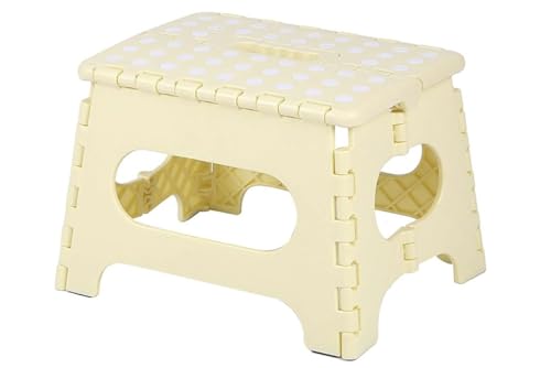 Tragbarer, zusammenklappbarer Hocker, 150 kg, robust, rutschfest, langlebig und leicht zu transportieren, kleine Klappleiter für Erwachsene und Kinder, ideal für Küche, Bad und Camping (Beige-Gelb) von RESAES Resistant and aesthetic