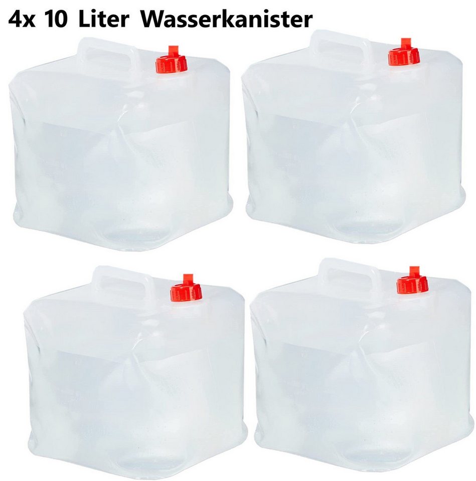 RESCH Kanister faltbarer Wasserkanister 10L 4Stk Campingkanister Camping Kanister (Lebensmittelecht, mit Tragegriff und flexibles Ausgießrohr), Wasser Reservekanister Wassertank mit Hahn Trinkwasser Notfall von RESCH