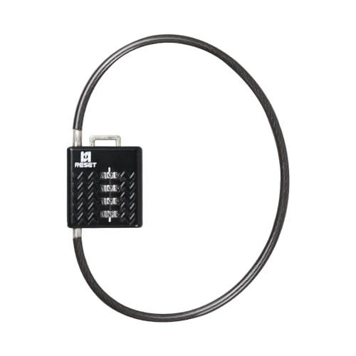 RESET-4 Digit Kombination Vorhängeschloss mit 40 cm Kabel, Hochsicherheitsschloss für Helm Gate Gepäck Koffer Werkzeugkasten, Schwarz 1-Pack von RESET