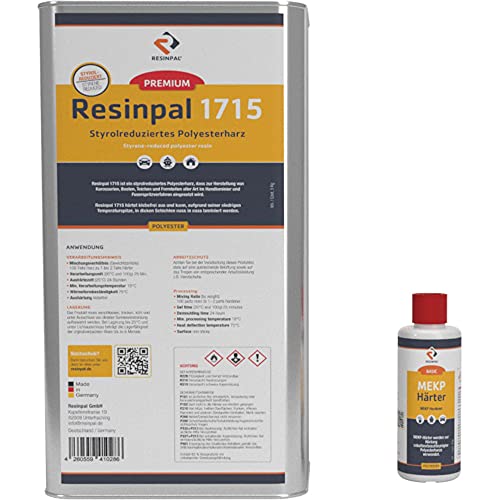 Polyesterharz mit Härter | 5 kg Resinpal 1715 + 100 g Härter | Laminierharz | Styrolvermindert | Reparaturharz Set inkl. MEKP-Härter | Zum Laminieren & Reparieren| Kunstharz Made in Germany | Polyesterharz mit Härter | 5 kg Resinpal 1715 + 100 g Härter | Laminierharz | Styrolvermindert | Reparaturharz Set inkl. MEKP-Härter | Zum Laminieren & Reparieren| Kunstharz Made in Germany | von RESINPAL