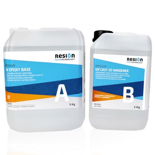 Epoxidharz mit Härter, mit UV-Blocker, Kristallklar | 8 KG | Epoxidharz Set, Epoxidharz, Kunstharz, Resin Gießharz, Epoxy Resin, Gießharz Set, Kunstharz Gießen Set, Epoxidharz Anfänger-Set von RESION