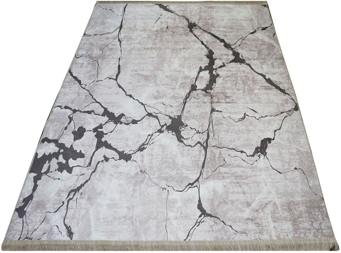 Teppich Sultan 0063, RESITAL The Voice of Carpet, rechteckig, Höhe: 9 mm, Flachgewebe, bedruckt, Marmor Design, mit Fransen, waschbar von RESITAL The Voice of Carpet