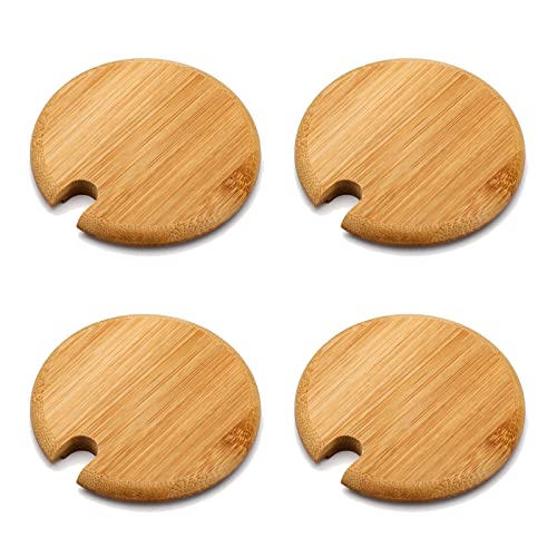 RESOYE 4 x Holz-Tassendeckel mit Löffelloch, Holzdeckel, Bambusabdeckung, natürliche dekorative Bambusdeckel, Holzbecherabdeckung (Innendurchmesser 67 mm) von RESOYE