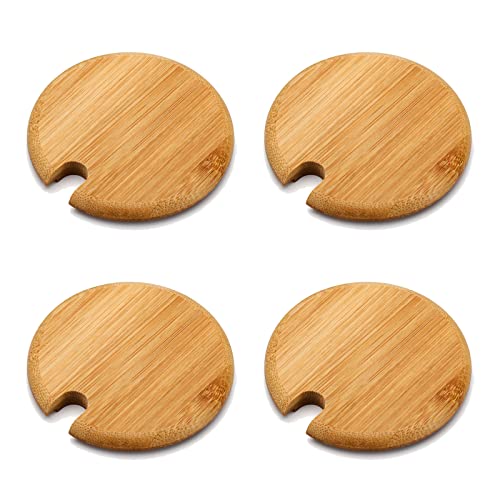RESOYE 4 x Holz-Tassendeckel mit Löffelloch, Holzdeckel, Bambusabdeckung, natürliche dekorative Bambusdeckel, Holzbecherabdeckung (Innendurchmesser 74 mm) von RESOYE