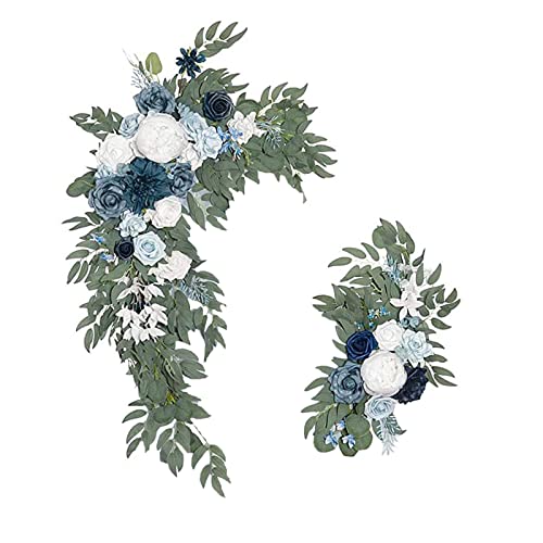 RESOYE Hochzeitsbogen Blumen Set von 2, künstliche Rose Kranz Kit Seide Floral Swag Girlande Arbor Blumenarrangement für Zeremonie Empfang Schild, Blau von RESOYE