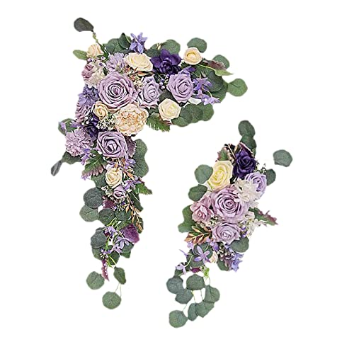 RESOYE Hochzeitsbogen Blumen Set von 2, künstliche Rose Kranz Kit Seide Floral Swag Girlande Arbor Blumenarrangement für Zeremonie Empfang Schild, Lila von RESOYE