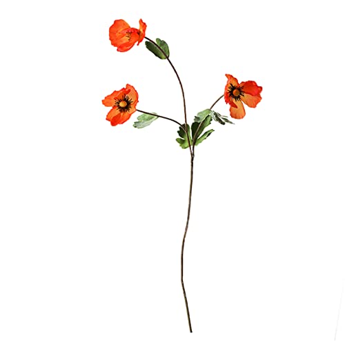 RESOYE Künstliche Mohnblumen, Zweige, 65 cm, lange Stiel, Frühlings-Seide, getrockneter Mohnblumenstrauß für Tisch, Heimdekoration (Orange / Rot), 3 Stück von RESOYE