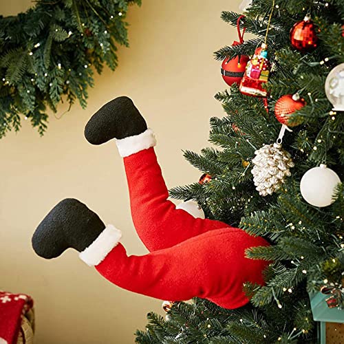 RESOYE Rote Weihnachtsmann-Elfenbeine, biegbar, Plüsch, dekorativ, gefüllt, Weihnachtsmann-Beine für Weihnachtsbaum, Zuhause, Party, Kamin, Feiertagsdekoration von RESOYE