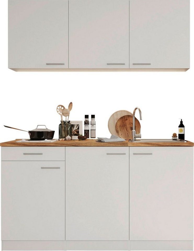 RESPEKTA Küche Luis, mit Duo Kochfeld, wahlweise mit Mikrowelle, Korpus Weiß, Breite 150 cm, in exclusiver Konfiguration für OTTO von RESPEKTA