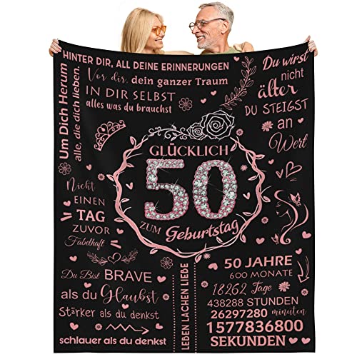 RESPRO 50th Geburtstag Geschenke Decke für Frauen, Happy 50th Geburtstag Dekorationen Frauen werfen Decke, Flanell Kuscheldecke Fluffy 130 x 150 cm 50th Geburtstag Mann Geschenkideen von RESPRO