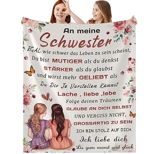 RESPRO Geschenke für Schwester, Bester Kuscheldecke Geburtstagsgeschenk für Schwester, Sinnvolle Große Schwester Geschenk, Geschenkideen für Schwester, Personalisierte Flauschig Decke 150x200CM von RESPRO