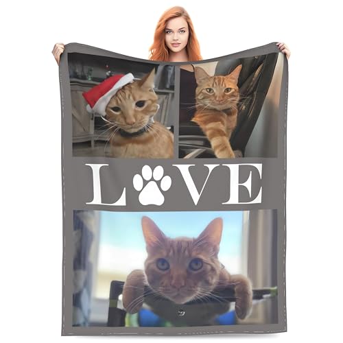 Personalisierte Decke Mit Foto Text Katze Geschenk, Personalisierte Geschenke, Decke Selbst Gestalten Foto, Katzedecke,Fotodecke Mit Foto Für Katze, Die Weihnachtstagsgeschenke Mit Süßen Katzen von RESPRO