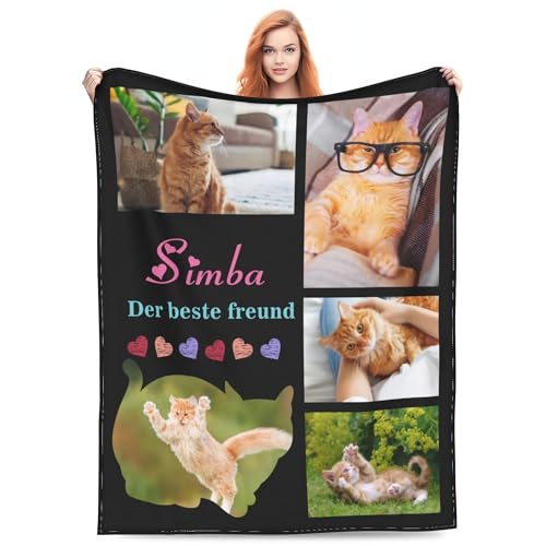 Personalisierte Decke Mit Foto Text Katze Geschenk, Personalisierte Geschenke, Decke Selbst Gestalten Foto, Katzedecke,Fotodecke Mit Foto Für Katze, Die Weihnachtstagsgeschenke Mit Süßen Katzen von RESPRO