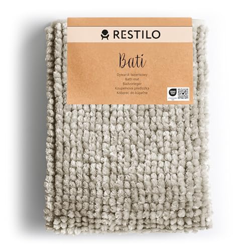 RESTILO Badematte 50x70 cm Badvorleger Badteppich rutschfest Bati Beige von RESTILO