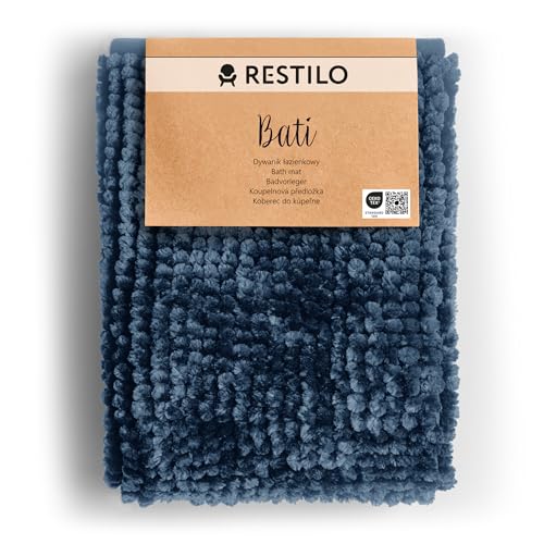 RESTILO Badematte 70 x 120 cm Badteppich Badvorleger rutschfest Bati Dunkelblau von RESTILO