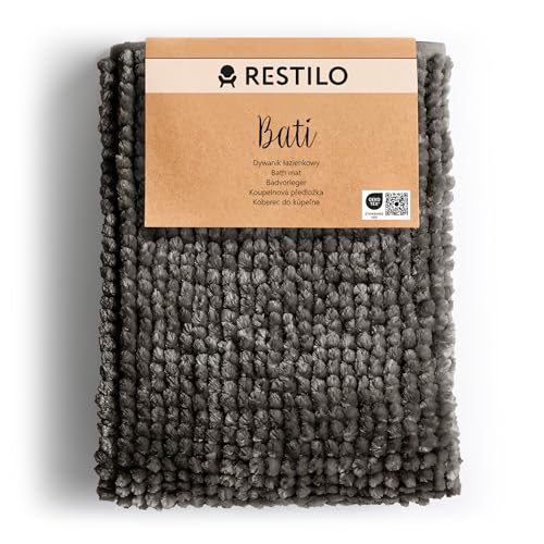RESTILO Badematte 70 x 120 cm Badteppich Badvorleger rutschfest Bati Stahl von RESTILO