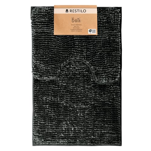 RESTILO Badematte Toilettenmatte Set 50x80 40x50 cm Badteppiche Badvorleger rutschfest Bati Anthrazit von RESTILO