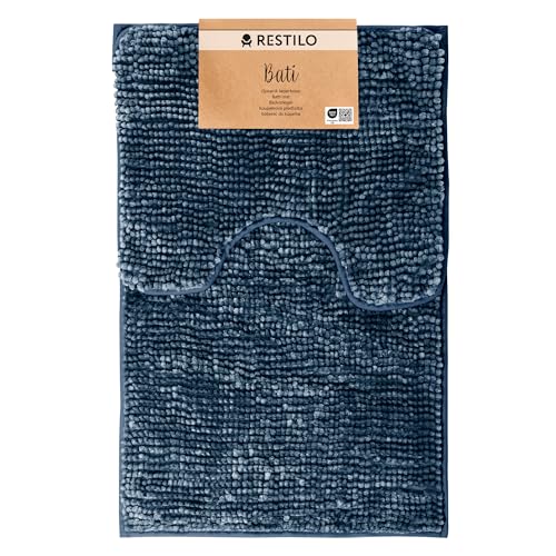RESTILO Badematte Toilettenmatte Set 50x80 40x50 cm Badteppiche Badvorleger rutschfest Bati Dunkelblau von RESTILO