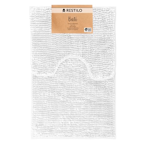 RESTILO Badematte Toilettenmatte Set 50x80 40x50 cm Badteppiche Badvorleger rutschfest Bati Weiß von RESTILO