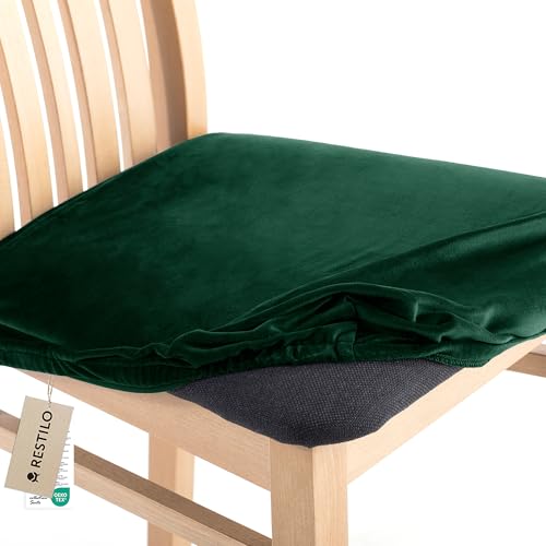 RESTILO Stuhlbezug Sitzfläche für Stühle, Geschlossen Hinten, Abnehmbares Waschbares Sitzkissen Husse Esszimmerstuhl, Stretch Sitzschutzbezug für Zuhause Esszimmer Restaurant Hotel, Sento Flaschengrün von RESTILO