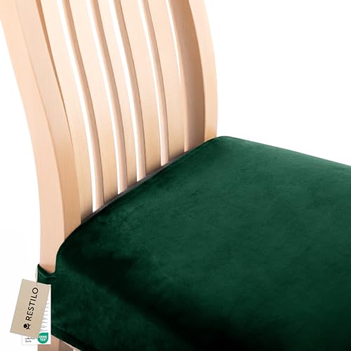 RESTILO Stuhlbezug Sitzfläche für Stühle, Offen Hinten, Abnehmbares Waschbares Sitzkissen Husse Esszimmerstuhl, Stretch Sitzschutzbezug für Zuhause Esszimmer Restaurant Hotel, Sento Flaschengrün von RESTILO