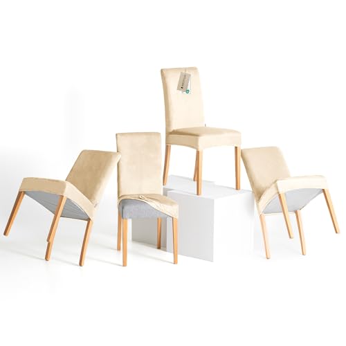 RESTILO Stuhlhussen 4er Set Stretch Stuhlhussen Abnehmbare Waschbare Stuhlbezüge Esszimmerstühle Elastischer Stuhl Überzug für Esszimmer Küche Restaurant Hotel Bankett Hochzeit Party, Sento Hellbeige von RESTILO
