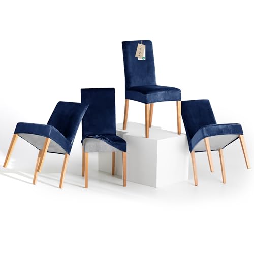 RESTILO Stuhlhussen 4er Set Stretch Stuhlhussen Abnehmbare Waschbare Stuhlbezüge Esszimmerstühle Elastischer Stuhl Überzug für Esszimmer Küche Restaurant Hotel Bankett Hochzeit Party, Sento Dunkelblau von RESTILO