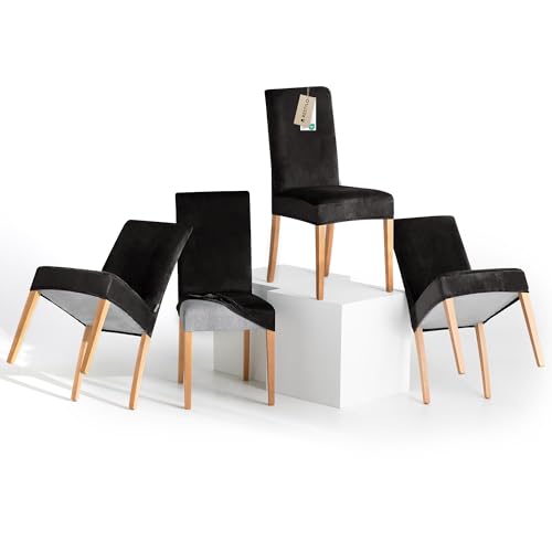 RESTILO Stuhlhussen 4er Set Stretch Stuhlhussen Abnehmbare Waschbare Stuhlbezüge Esszimmerstühle Elastischer Stuhl Überzug für Esszimmer Küche Restaurant Hotel Bankett Hochzeit Party, Sento Schwarz von RESTILO