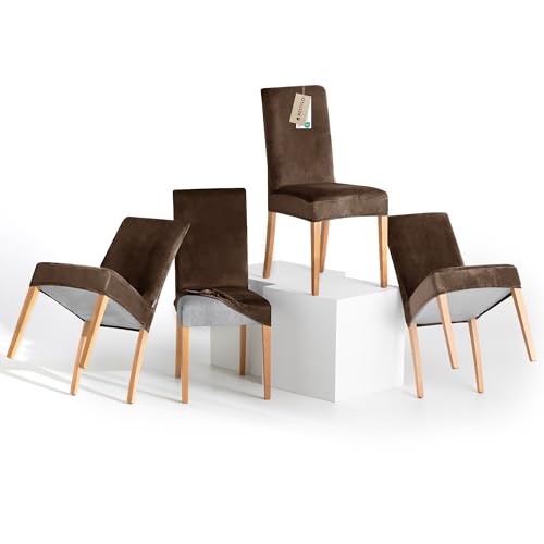 RESTILO Stuhlhussen 4er Set Stretch Stuhlhussen Abnehmbare Waschbare Stuhlbezüge Esszimmerstühle Elastischer Stuhl Überzug für Esszimmer Küche Restaurant Hotel Bankett Hochzeit Party, Sento Braun von RESTILO
