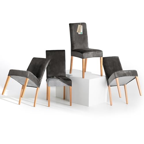 RESTILO Stuhlhussen 4er Set Stretch Stuhlhussen Abnehmbare Waschbare Stuhlbezüge Esszimmerstühle Elastischer Stuhl Überzug für Esszimmer Küche Restaurant Hotel Bankett Hochzeit Party, Sento Stahl von RESTILO