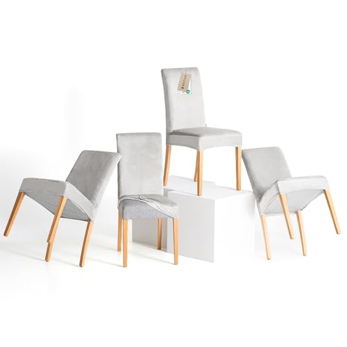 RESTILO Stuhlhussen 4er Set Stretch Stuhlhussen Abnehmbare Waschbare Stuhlbezüge Esszimmerstühle Elastischer Stuhl Überzug für Esszimmer Küche Restaurant Hotel Bankett Hochzeit Party, Sento Grau von RESTILO