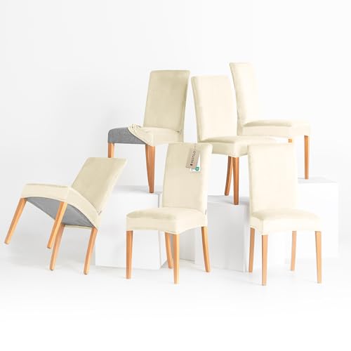 RESTILO Stuhlhussen 6er Set Stretch Stuhlhussen Abnehmbare Waschbare Stuhlbezüge Esszimmerstühle Elastischer Stuhl Überzug für Esszimmer Küche Restaurant Hotel Bankett Hochzeit Party, Sento Creme von RESTILO