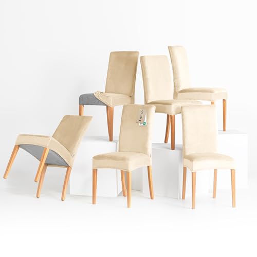 RESTILO Stuhlhussen 6er Set Stretch Stuhlhussen Abnehmbare Waschbare Stuhlbezüge Esszimmerstühle Elastischer Stuhl Überzug für Esszimmer Küche Restaurant Hotel Bankett Hochzeit Party, Sento Hellbeige von RESTILO