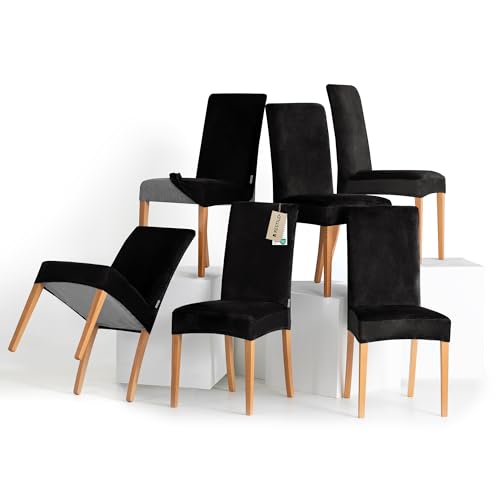 RESTILO Stuhlhussen 6er Set Stretch Stuhlhussen Abnehmbare Waschbare Stuhlbezüge Esszimmerstühle Elastischer Stuhl Überzug für Esszimmer Küche Restaurant Hotel Bankett Hochzeit Party, Sento Schwarz von RESTILO