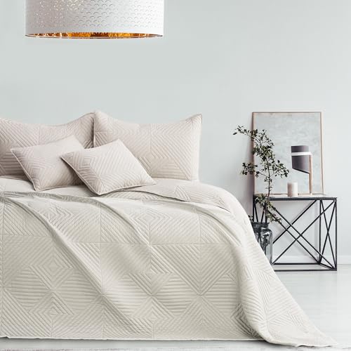 RESTILO Tagesdecke 170x210 cm Creme Hellbeige Bettüberwürf zweiseitig Ultrasonic Steppung Polyester Softa von RESTILO
