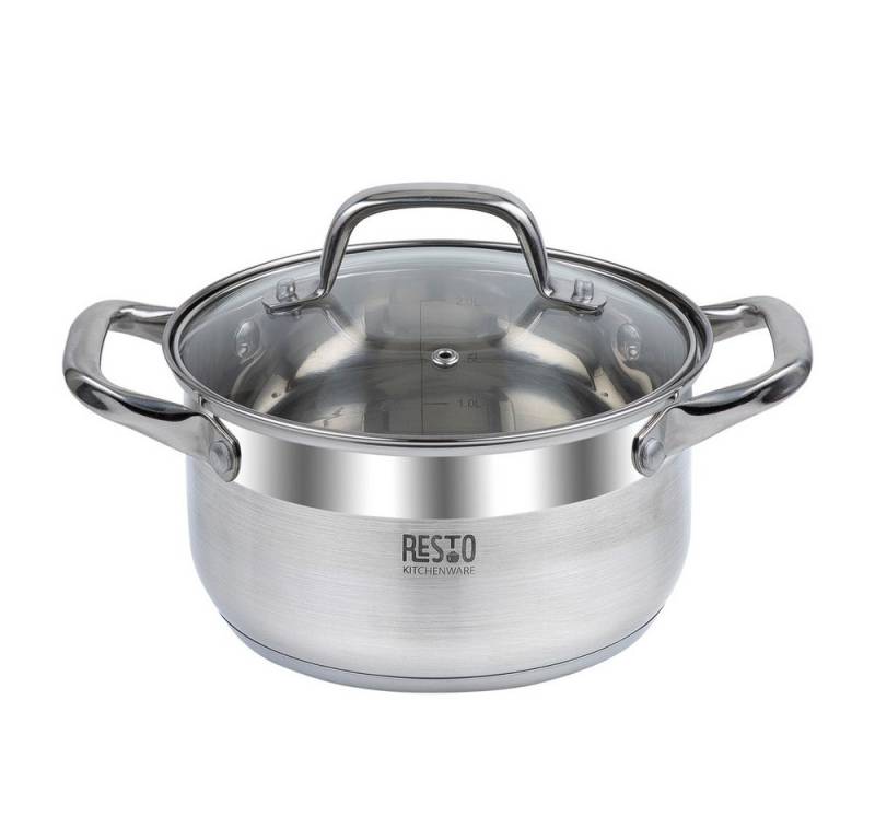 RESTO Kitchenware Kochtopf Libra, Topf energiesparend und spülmaschinenfest, Edelstahl 18/10 (2-tlg), mit hitzebeständigem Glasdeckel und Griffen von RESTO Kitchenware