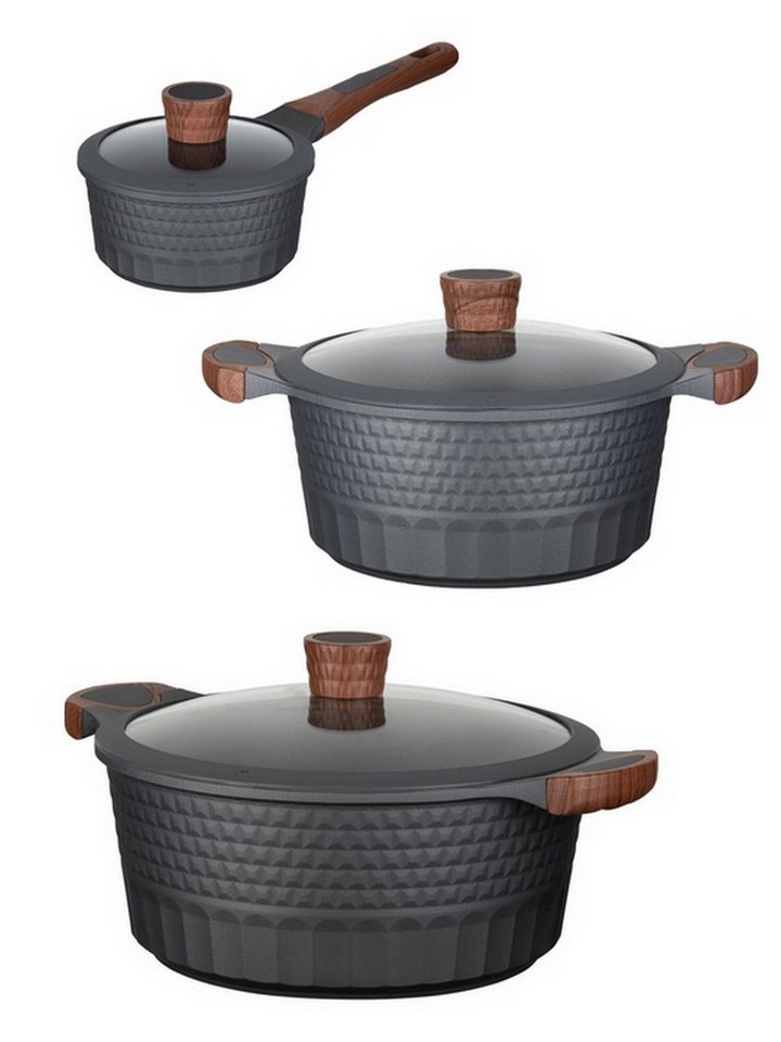 RESTO Kitchenware Topf-Set Capella mit Deckel, antihaftbeschichtet und spülmaschinenfest, Aluminiumguss (Set, 6-tlg., 1x Stielkasserolle Ø 16 cm, je 1x Bratentopf Ø 24 cm + Ø 28 cm), Für alle Herdarten geeignet, auch Induktion, im Geschenkkarton von RESTO Kitchenware