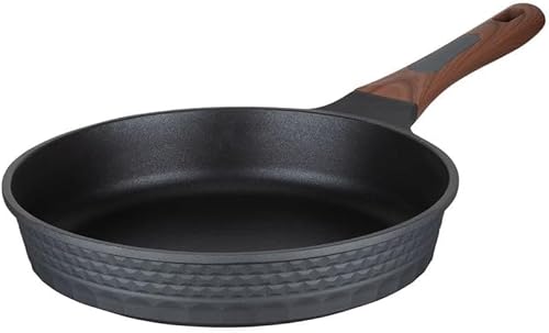 RESTO Bratpfanne 28cm, Pfanne Aluminiumguss - für alle Herdarten geeignet – Grillpfanne mit hitzebeständigen Außenbeschichtung und weichem ergonomischem Griff in Holzoptik, H=6.0 cm von RESTO