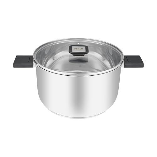 RESTO Edelstahl 18/10 Kochtopf Suppentopf Ø24*14,0 cm- Bratentopf mit klappbaren Griffen - Induktion - Topf mit hitzebeständigem Glasdeckel und Messskala im Geschenkkarton, 5,8L von RESTO
