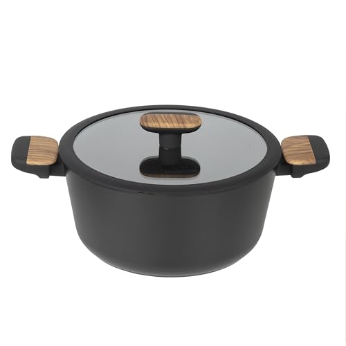 RESTO Kochtopf 4,4L antihaftbeschichtet - Bratentopf mit Glasdeckel 24cm mit stoßdämpfendem Silikonrand - Topf aus recycelbarem Aluminium - für alle Herdarten geeignet, auch Induktion von RESTO