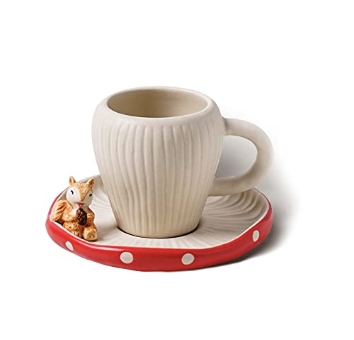 RESVUGA Netter Pilzbecher mit netter Eichhörnchen Untertasse, handgemachte Glasur Polka Dot, Sicherheits Matt Keramik Milchbecher, 280ml Cartoon Tee Tasse. von RESVUGA